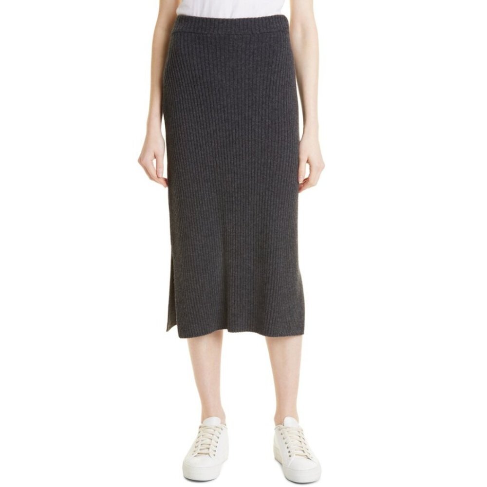 NWT BOSS Hugo Boss Fadelina Ribbed Knit Wool Cashmere Grey Midi Skirt
